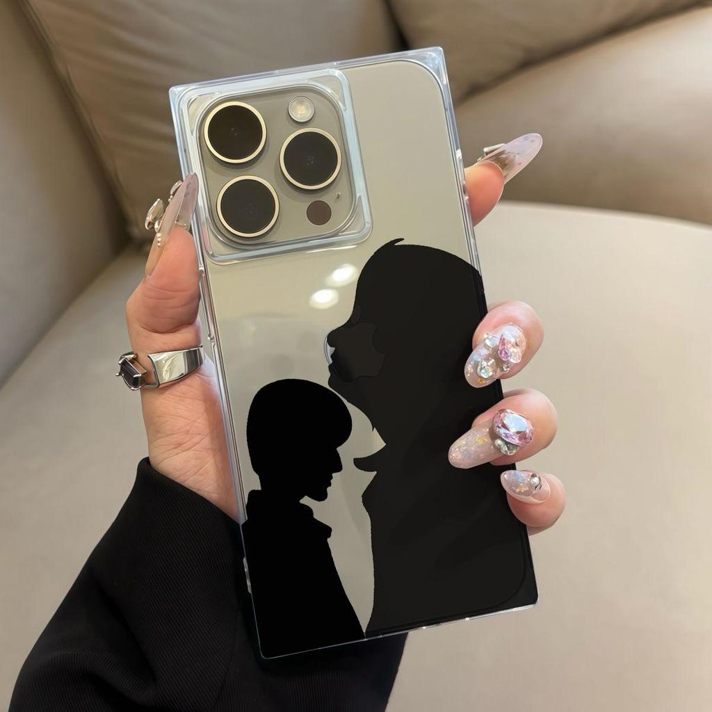 Transparent Square Back Tube Case Casing Protection For iPhone 12 14 Pro Max 11 15 Plus 13 16 ProMax Anti-Oxygen,Couple Shadow Pattern