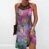 Summer Fashion Sexy Sleeveless Dress Soft Casual 3D Beautiful Peacock Print Dress Sleeveless Sling Dress Summer Suspender Dress