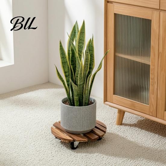 Stable Plant Dolly for Farm Round Wood Caddy with Wheels, Heavy Duty Rolling Stand Garden Decoration Mover Sidewalk Casters, Movable Flower Pot Indoor