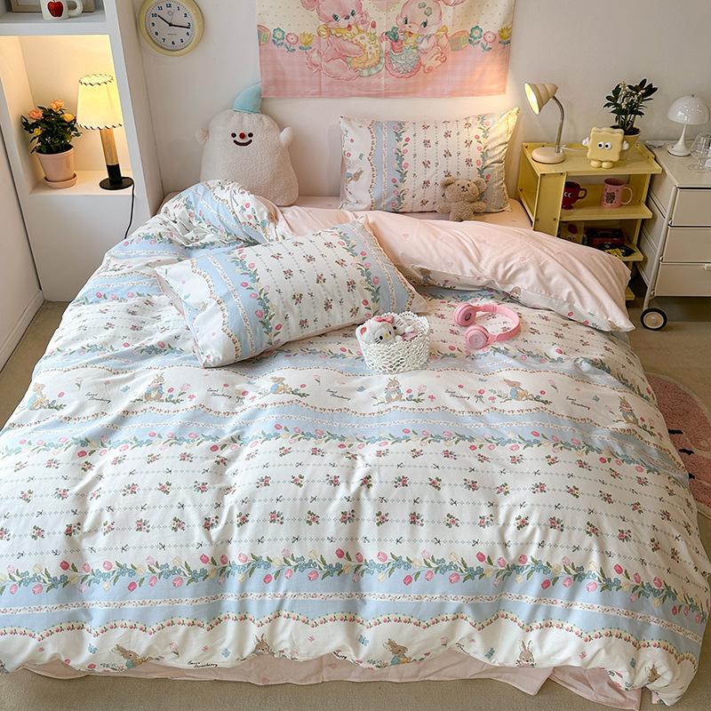 Маленький свежий комплект из четырех предметов в стиле ретро, комплект из чистого хлопка с цветочным узором, пододеяльник, простыня для общежития, комплект из трех предметов
