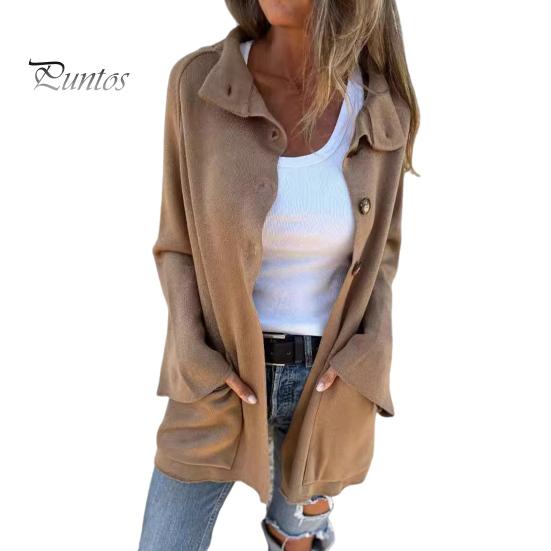 Зимняя женская трикотажная куртка с воротником-лацканом, однобортный кардиган с длинными рукавами, верхняя одежда с карманами, теплое, сохраняющее тепло пальто для поездок на работу