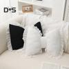 Bow-shaped Pillow Ruffle Lace Decor Fluffy PP Cotton Filling Holiday Adds Elegance And Romance Pillow Bed Couch Car Seat Decoration Companion Pillow