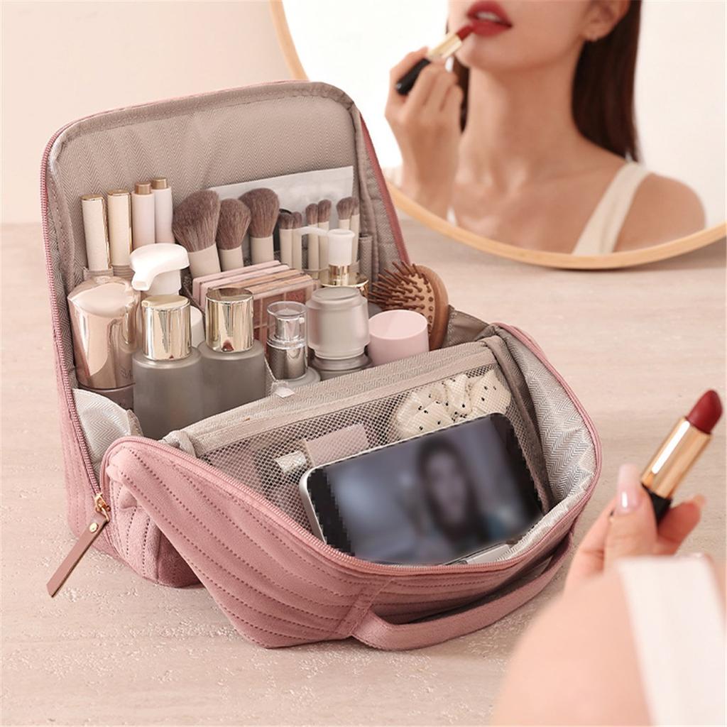 Standing-style Makeup Box, Large-capacity Portable Cosmetics Storage Box, Travel Makeup Bag, Ladies' Portable Cosmetics Box With Handle