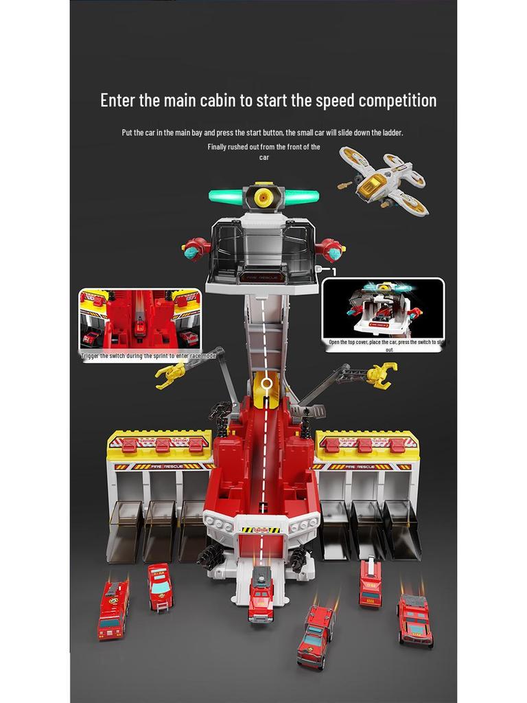Многофункциональная пожарная машина спасательной службы в стиле Сэма - Большая полицейская машина с водяным распылителем и треком для мальчиков