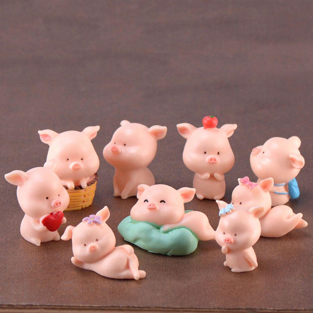 Cute Garden Home Decor Bonsai Decoration Figurine Micro Pig Family Resin Ornaments Miniature Model