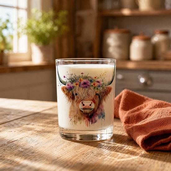 Стеклянный стакан "Шотландская корова", Ручная роспись, акварельный цветочный стакан-тумблер, Прозрачная кружка для молока, кофе, виски, Подарок для любителей животных