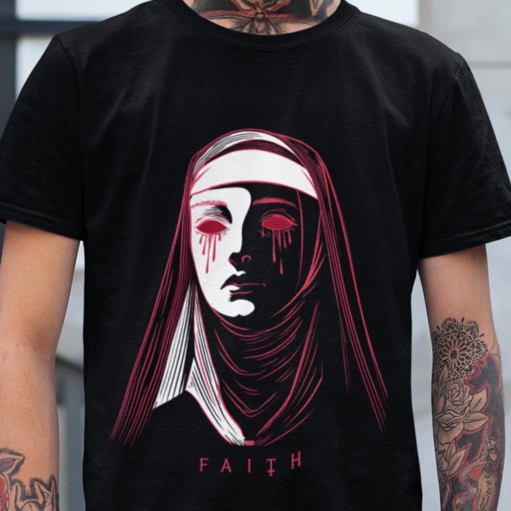 #26 Gothic Nun Bleeding Eyes T-Shirt Woodcut Style Sweatshirt Medieval Occult Ho