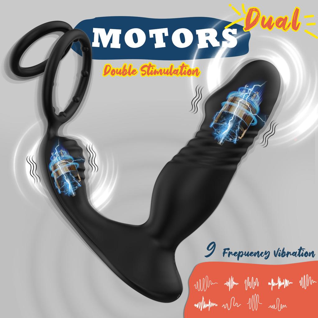 App Control Thrusting Prostate Massager Anal Vibrator 9 Vibrating 2 Ring Design Delay Ejaculation Butt Plug Sex Toy for Couples