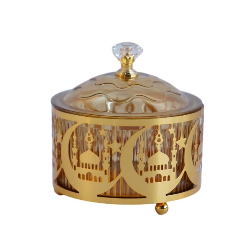 Elegant Eid Festival Candy Tray Snacks Display Plate Metal Texture Suitable for Celebration and Festival Gatherings