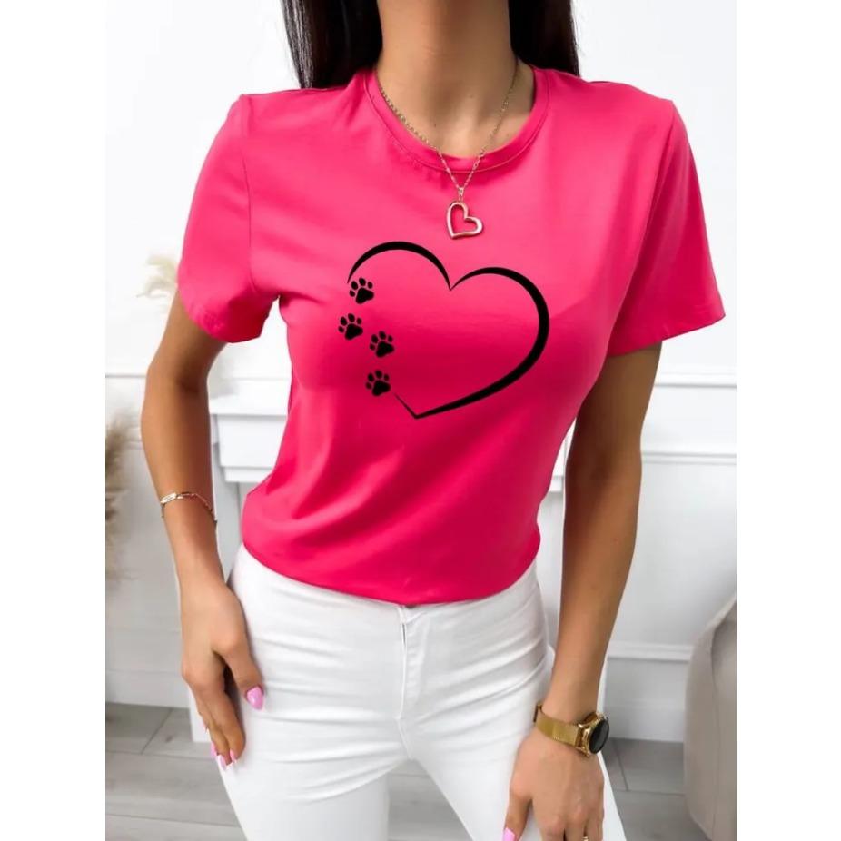 Женская футболка с коротким рукавом и круглым вырезом с принтом сердец, хлопковые летние футболки