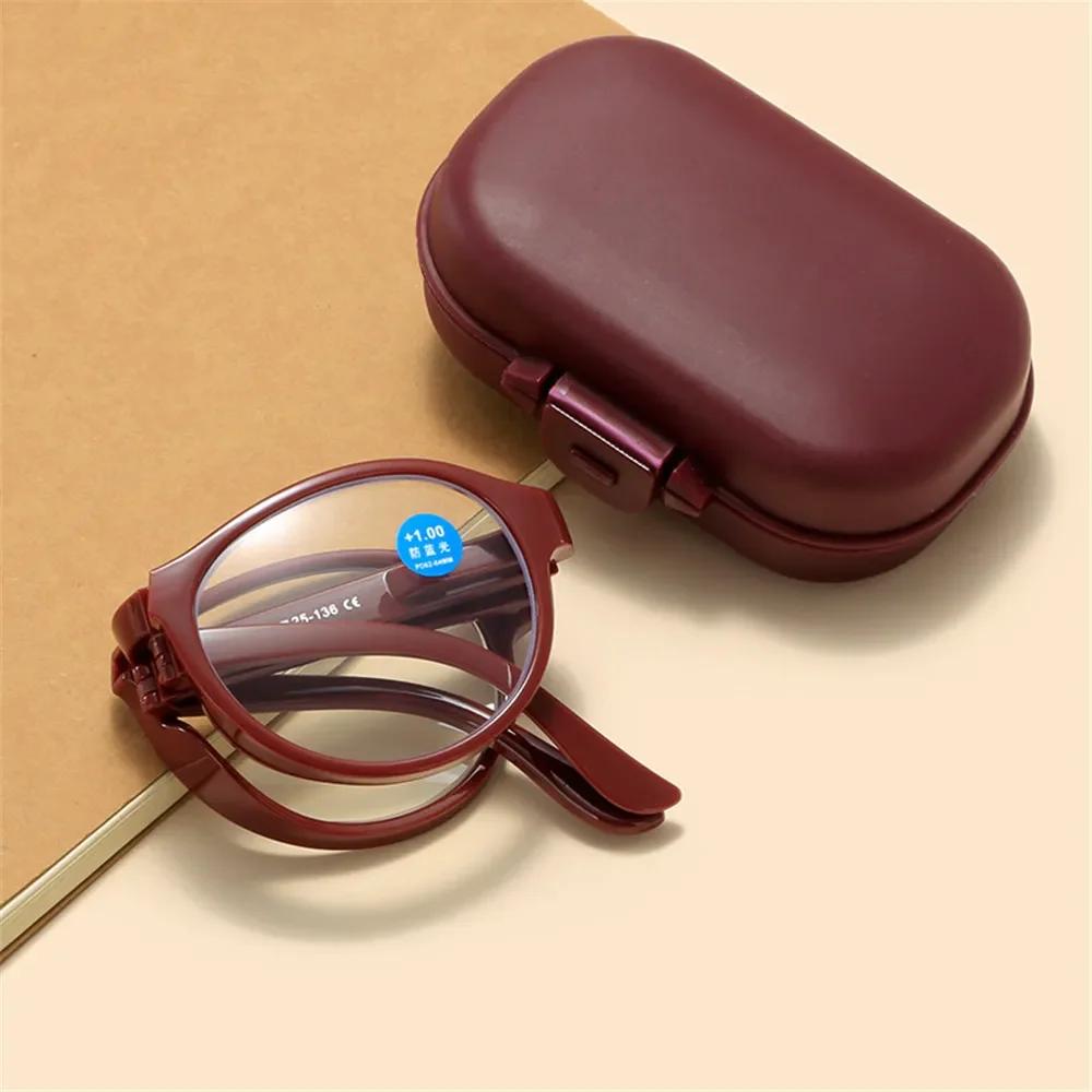 3 Colors Men Women Folding Reading Glasses Ultralight Presbyopia with Box Unisex Round Anti-blue Light Far Sight Eyeglasses