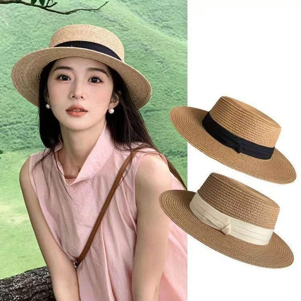 UV Protection Sun Hats Wide Brim Beach Hats French Elegant Holiday Straw Hat
