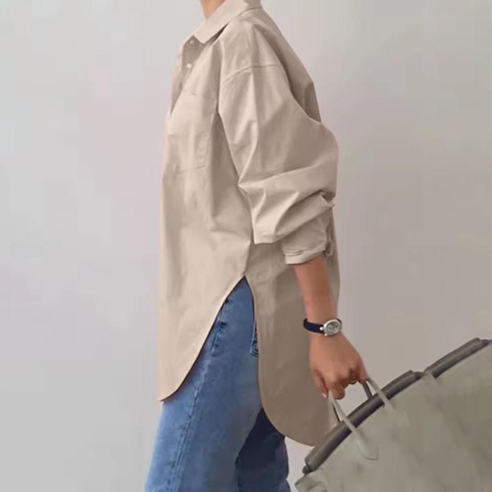 Весенне-летняя женская повседневная элегантная рубашка с длинным рукавом и лацканами