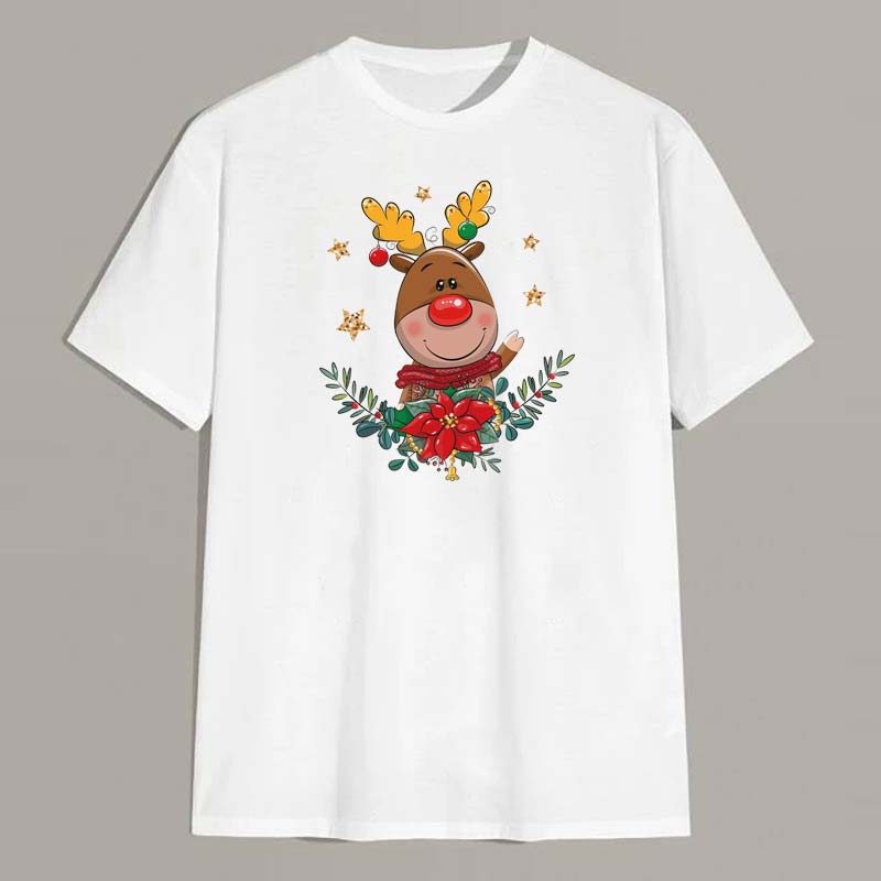 Christmas Patch New Heat Transfer T-Shirt Jeans Decoration Diy Washable Thermal Stickers Cartoon Deer With Christmas Wreath