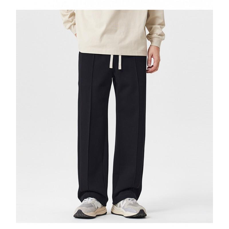 2026 Mens Casual Straight Leg Sweatpants 320g Black Loose Fit Vertical Stripes