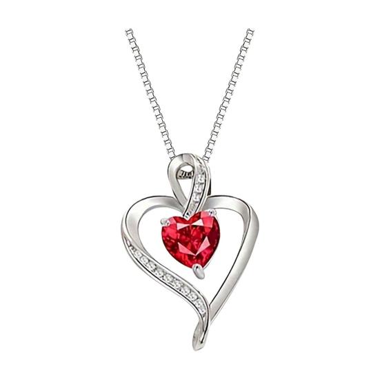 Heart Necklace for Women Love Heart Pendant with Faux Crystal Birthstone Necklace for Mother's Day Anniversary Birthday