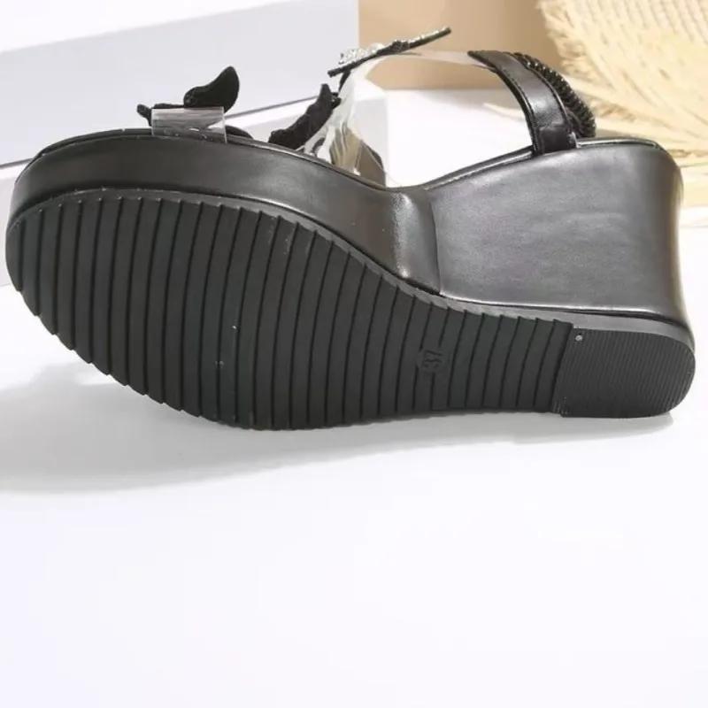 Мода Большой Размер 2025 Лето Женские Современные Сандалии Кристальная Бабочка Платформа Танкетка Сандалии на Резинке Модная Обувь для Вечеринки