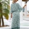 Летнее пляжное богемное платье, женское элегантное сексуальное платье из двух предметов с v-образным вырезом, повседневное длинное платье с цветочным принтом и разрезом, халат Femme 25390