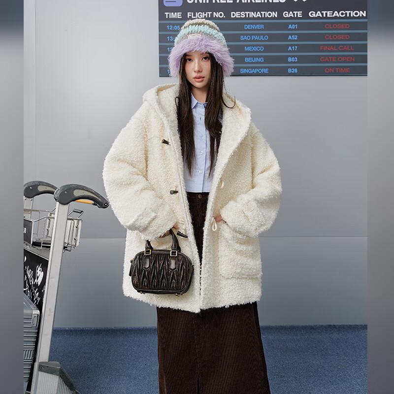 unifree Women's Hooded Faux Shearling Toggle Coat