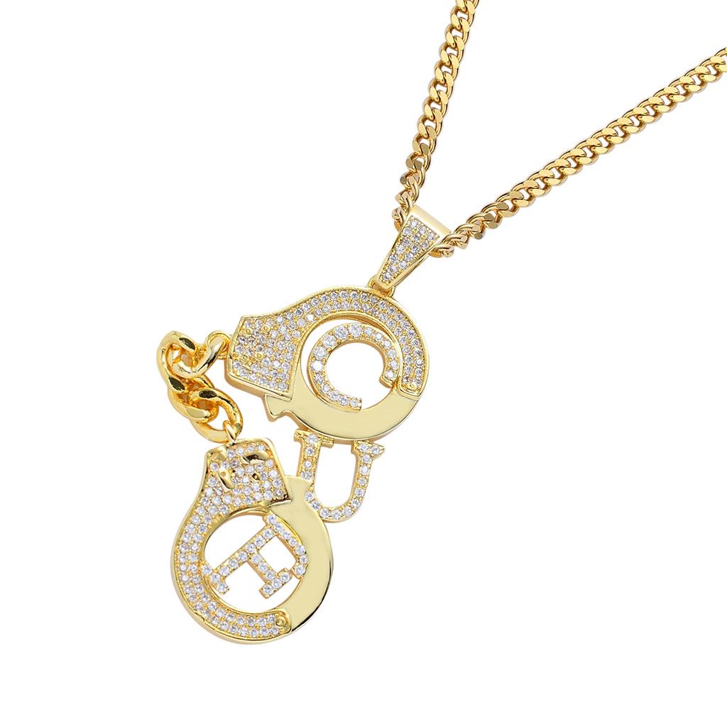 Custom Linked Ring Pendant Necklace Micro Pave CZ Hip Hop Mens Jewelry