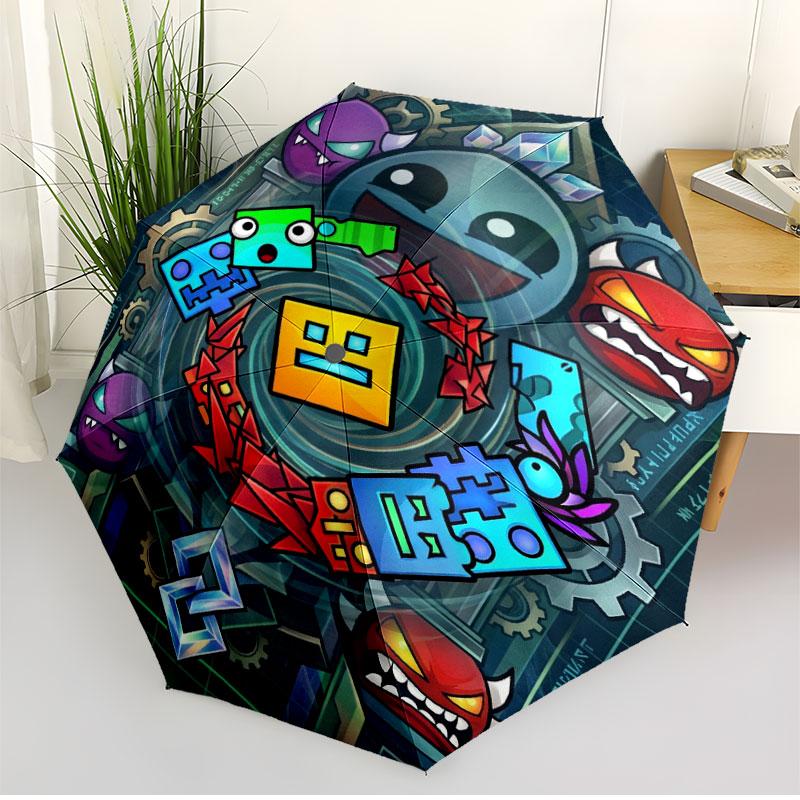 Geometry Dash Print Automatic Open Close Umbrella, Portable Foldable Umbrella, for Outdoor Commute Camping Trip, Ideal Birthday Gift