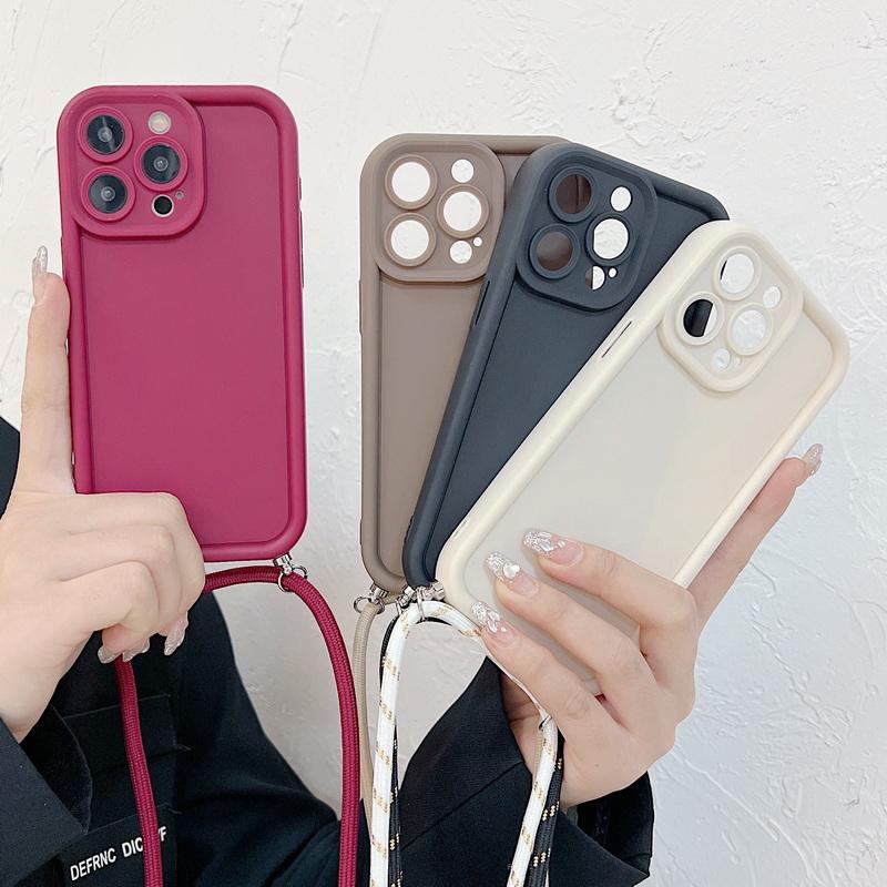 Однотонный силиконовый чехол для iPhone 16 15 Pro Max 14 13 12 11, противоударный чехол через плечо