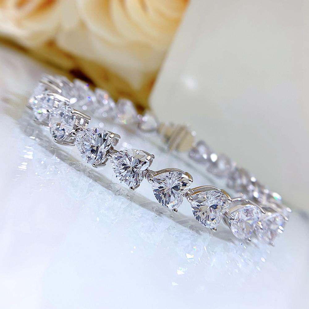 Браслеты из белого золота 18 карат с сапфирами и драгоценными камнями в форме сердца для женщин, подарок на годовщину, ювелирные изделия из стерлингового серебра 925 пробы