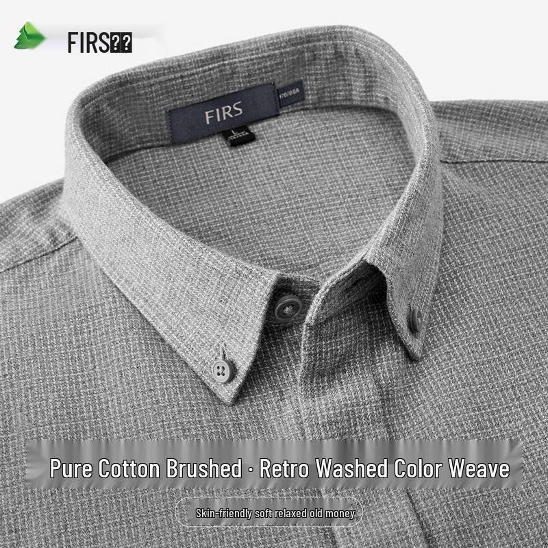 FIRS Men's 100% Cotton Brushed Long-Sleeve Shirt