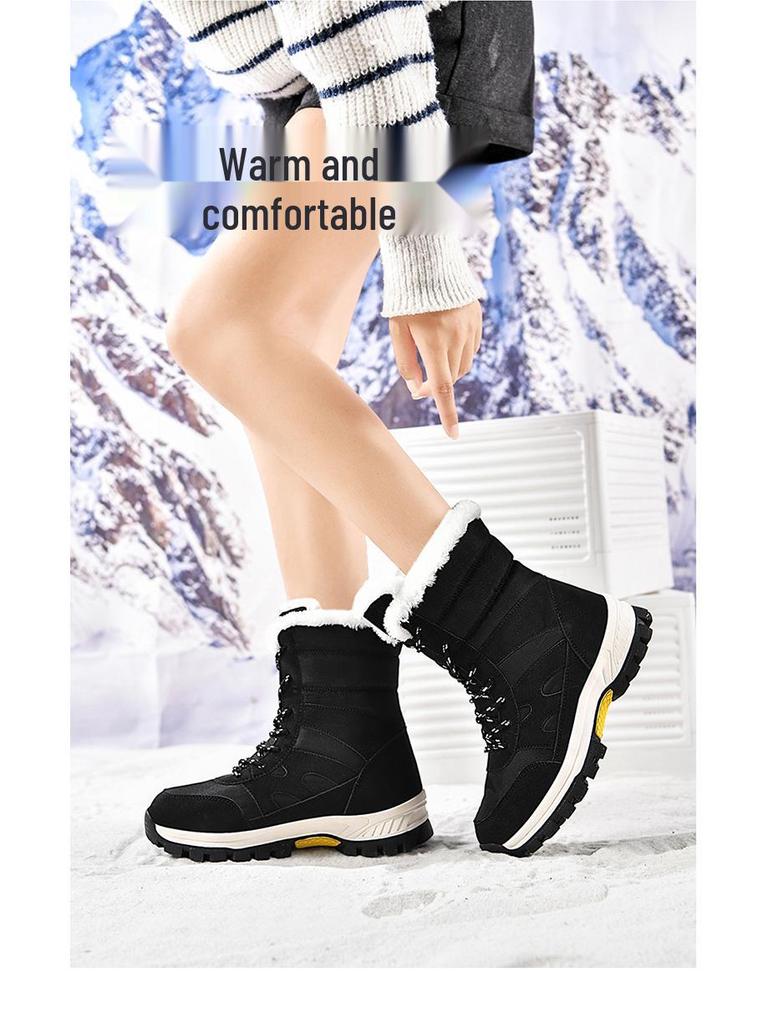 Army Green Camo High-Top Fleece-Lined Snow Boots for Men – Plus Size, Thick-Soled, Warm Winter Footwear