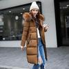 Hooded Long Women's Cotton Coat with Fur Collar for Fall/Winter