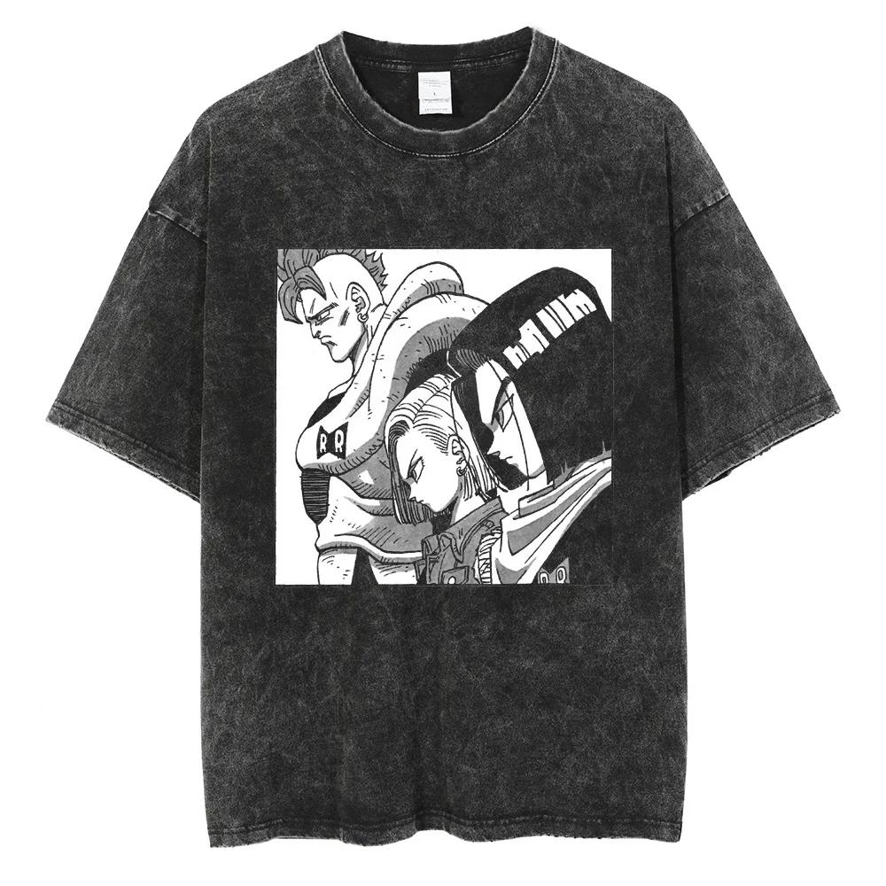 Men Hip Hop Streetwear T Shirt Dragon Ball Graphic T Shirt Cotton Loose Short Sleeve Black Washed Tshirt Oversize Harajuku