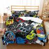 Hippie Graffiti Duvet Cover Set King Queen Size For Kids Boys Youth Polyester Comforter Cover Modern Street Art Bedspread Cover