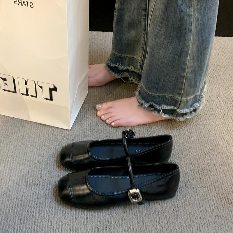 French with Skirt Mary Jane Shoes Women's Shoes 2025 Spring and Autumn New Korean Version Flat-bottomed Doudou Shoes Silver Small Leather Shoes