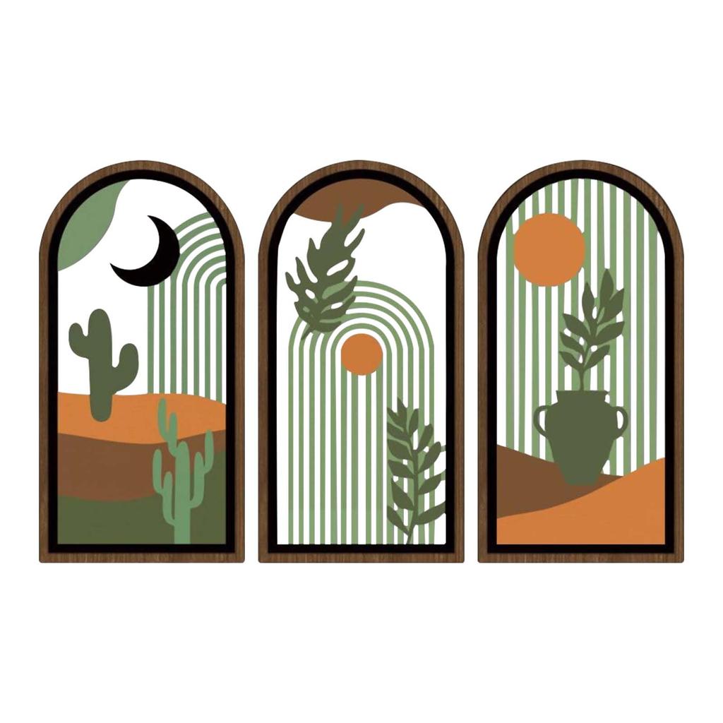 Bohemian Style Geometric Abstract Arch Hollow Board Wooden Sign Wall Decoration Living Room Wall Hanging