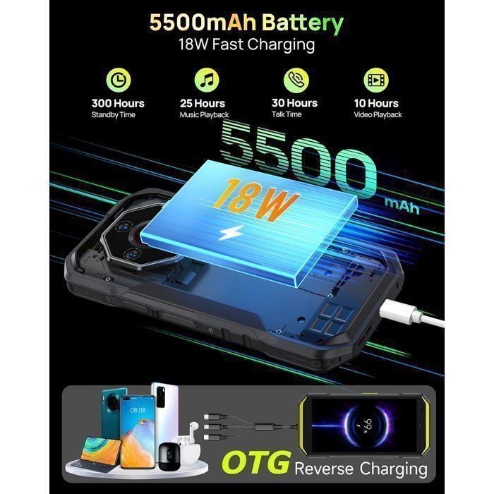 Téléphone Portable Incassable 5G Ulefone Armor X32 Pro 16+256Go 6500mAh 5,65" 64MP Caméra Smartphone Robuste Dural SIM/NFC Orange