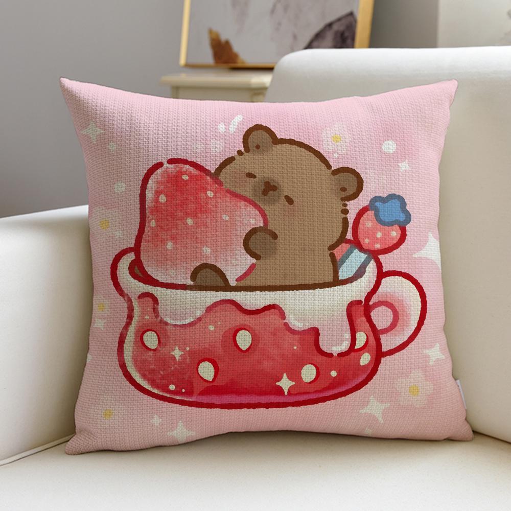 Calm CCapybaraS Cushion Cover Breathable and skinfriendly linen pillowcase square removable and washable cushion