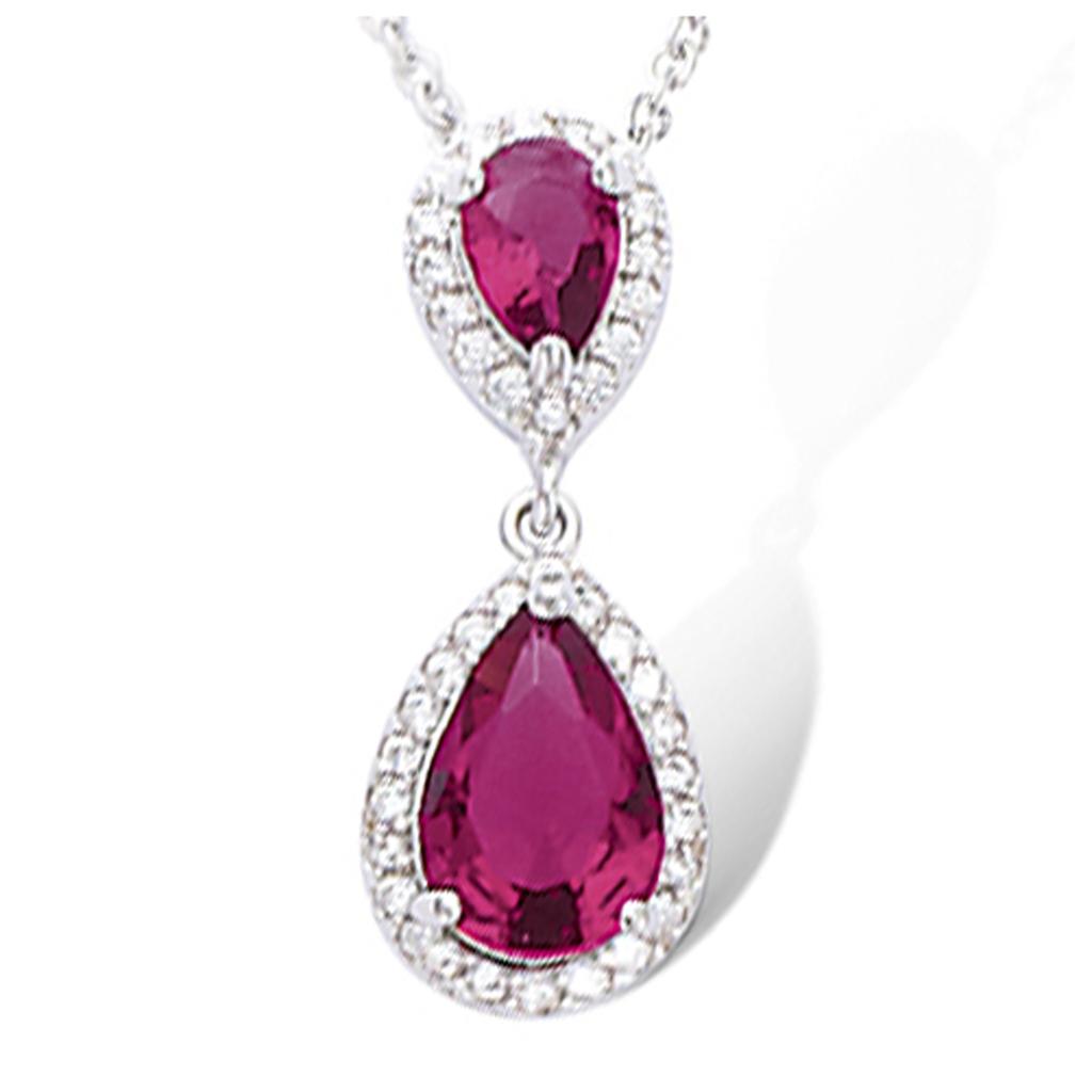 Les Trésors De Lily [R4180] - 'Sissi' Silver Ruby ​​silver Necklace (rhodium) - 22x9mm