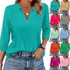Women's Fashion Casual Lapel Short 3/4 Sleeve Solid Color Shirt Women's V-Neck Tops