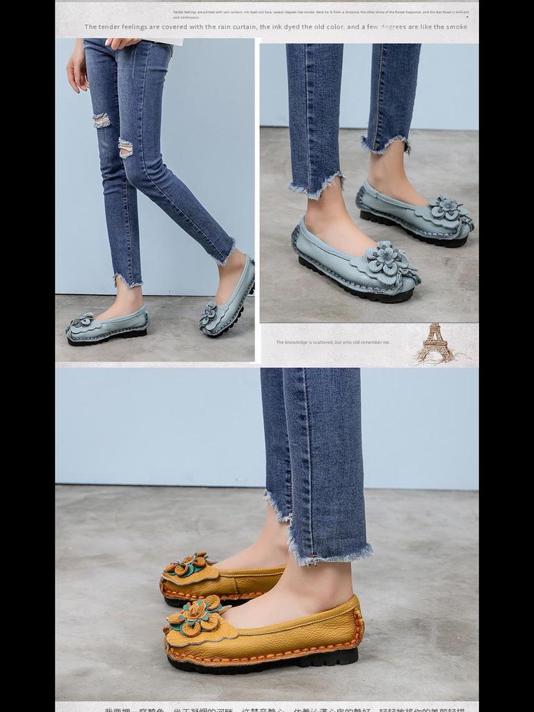 Женские балетки Xinrui в стиле ретро из натуральной кожи с мягкой подошвой — ручная работа, удобные, с неглубоким вырезом