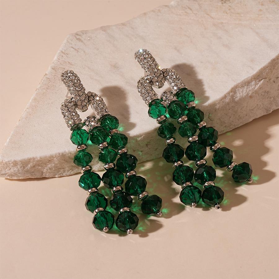 Серебряные серьги-гвоздики с бахромой из хрусталя, инкрустированного бриллиантами, персонализированные серьги с преувеличенным темпераментом