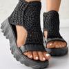 Sandals Women Braided Geometric Wedge Sandals Knitted Elastic Summer Shoes Mesh Flat Sandals Hollow Female Platform Shoes Gold