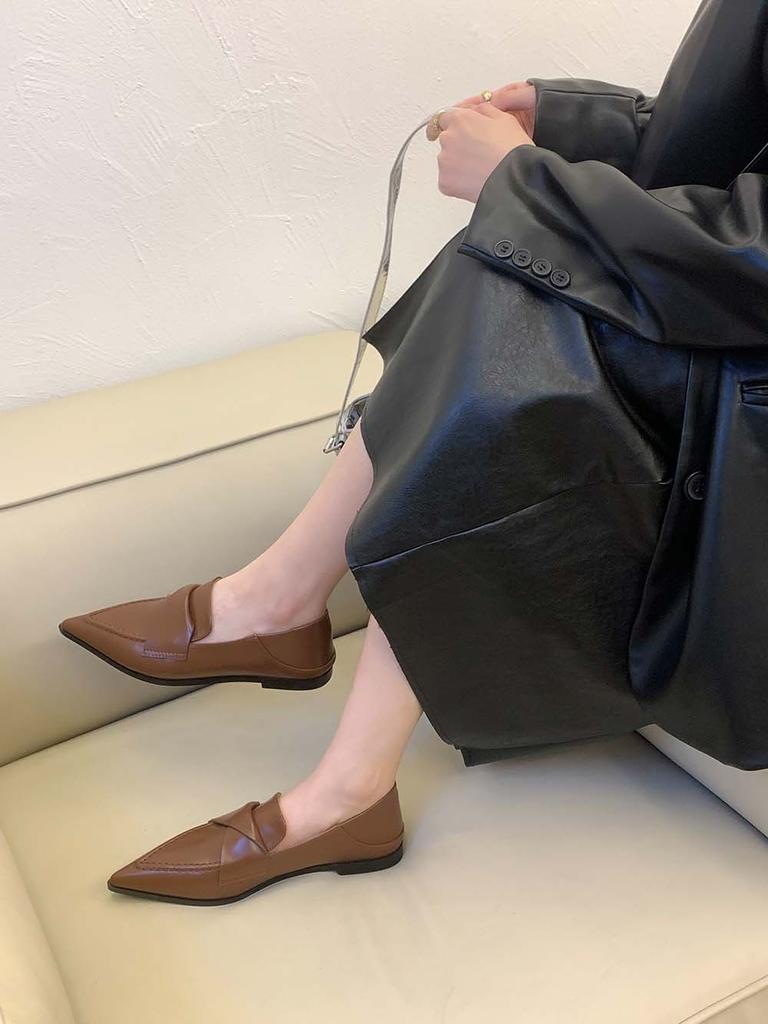 Fashion Fashion Women Loafers 2024 New Arrivals Autumn/Spring Dress Shoes Pointed Toe Black White Brown Ladies Mary Janes Size 35-39