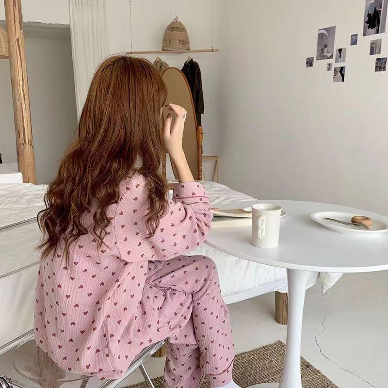 Версия клетчатой пижамы для женщин с длинным рукавом пижамы весенняя тонкая домашняя одежда больших размеров красная ночная рубашка с лацканами повседневный комплект домашней одежды