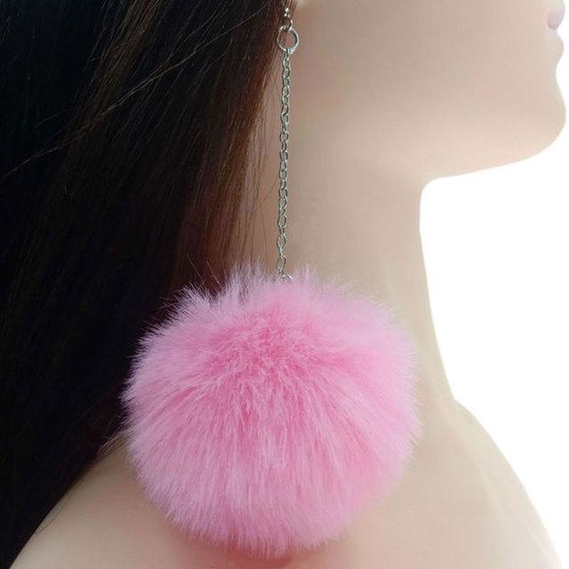 New Big Pompom Drop Earrings Fashion Soft Rabbit Fur Ball Pompom Pendant Long Dangle Earrings For Women Girl Party Gifts