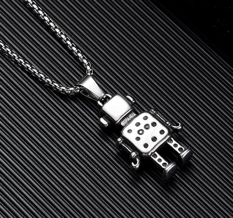 Vintage Copper Color Cool Robots Pendant Necklace For Men Hip Hop Rock Stainless Steel Box Chain Retro Hippie Neck Jewelry Gifts