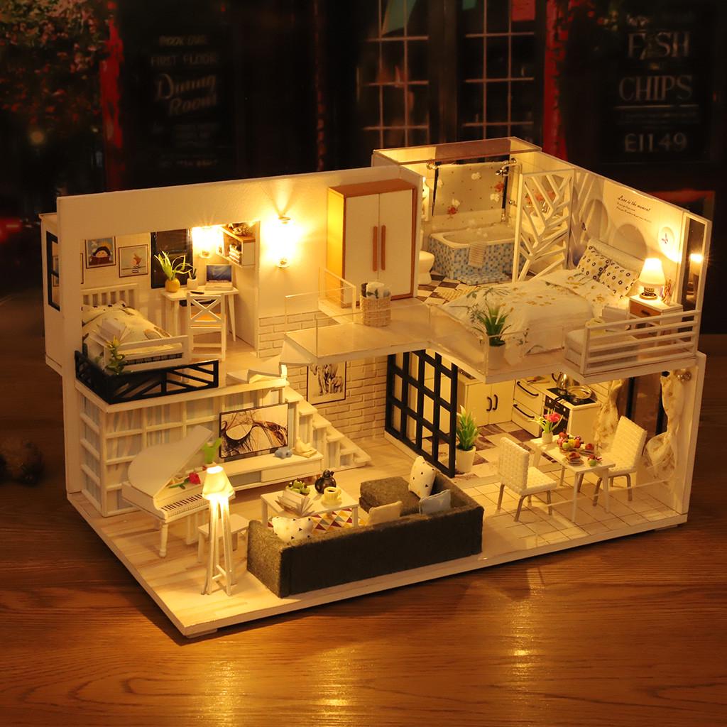 3D деревянный DIY миниатюрный дом мебель светодиодный дом головоломка украсить творческие подарки