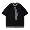 Men's Casual Short Sleeve Color Block Crew Neck T-Shirt with Embroidered Tie Design