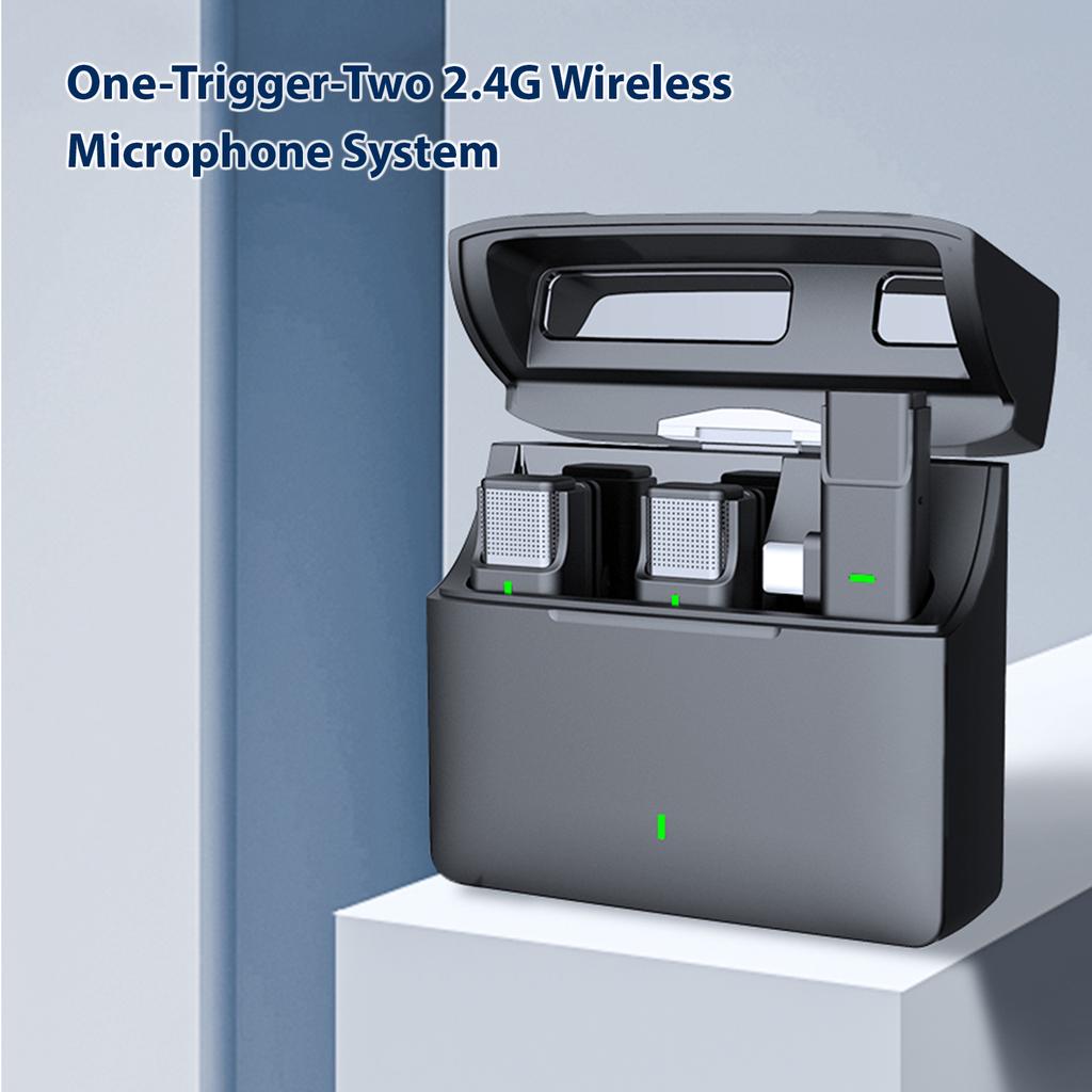 One-Trigger-Two 2.4G Wireless Microphone System Clip-on Microphone for Phone Omnidirectional Mini