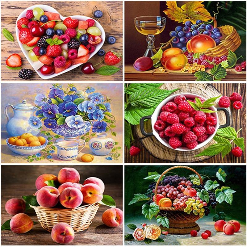 5D Алмазная картина с фруктами, полная круглая дрель, Алмазная вышивка, вышивка крестом, полный набор, хрустальная мозаика, алмазный кухонный декор