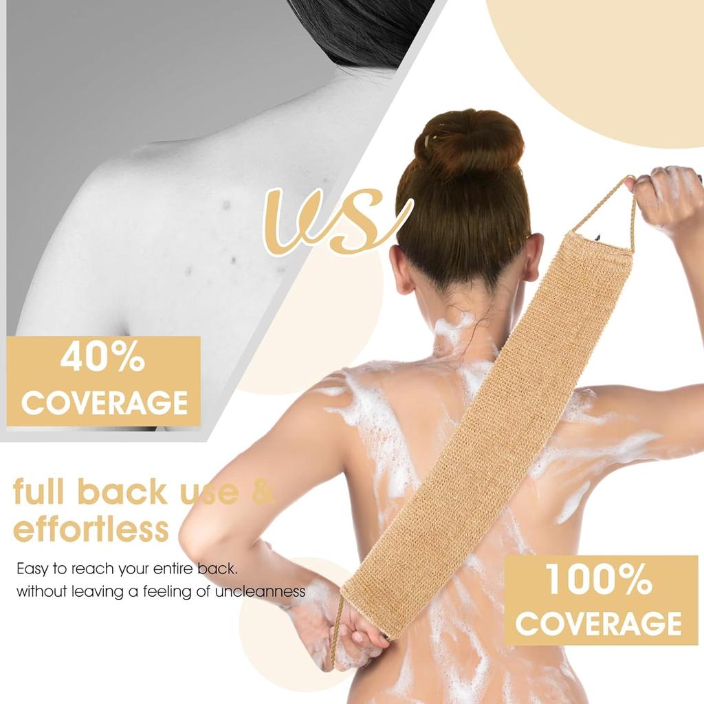 100% Natural Exfoliating Hemp Back Scrubber, Bath & Shower Body Brush Scrubber with Handle